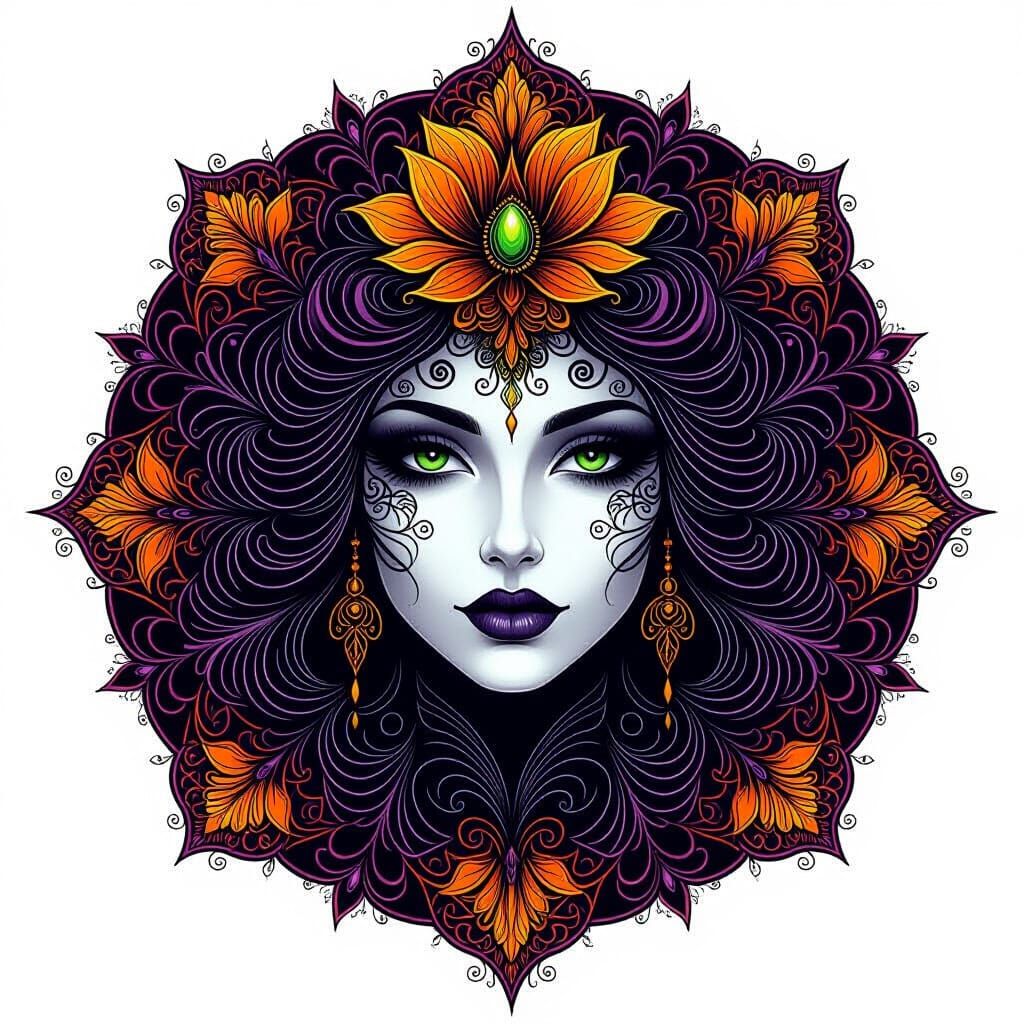 Magical Surrealist Halloween Portrait in Art Nouveau Style