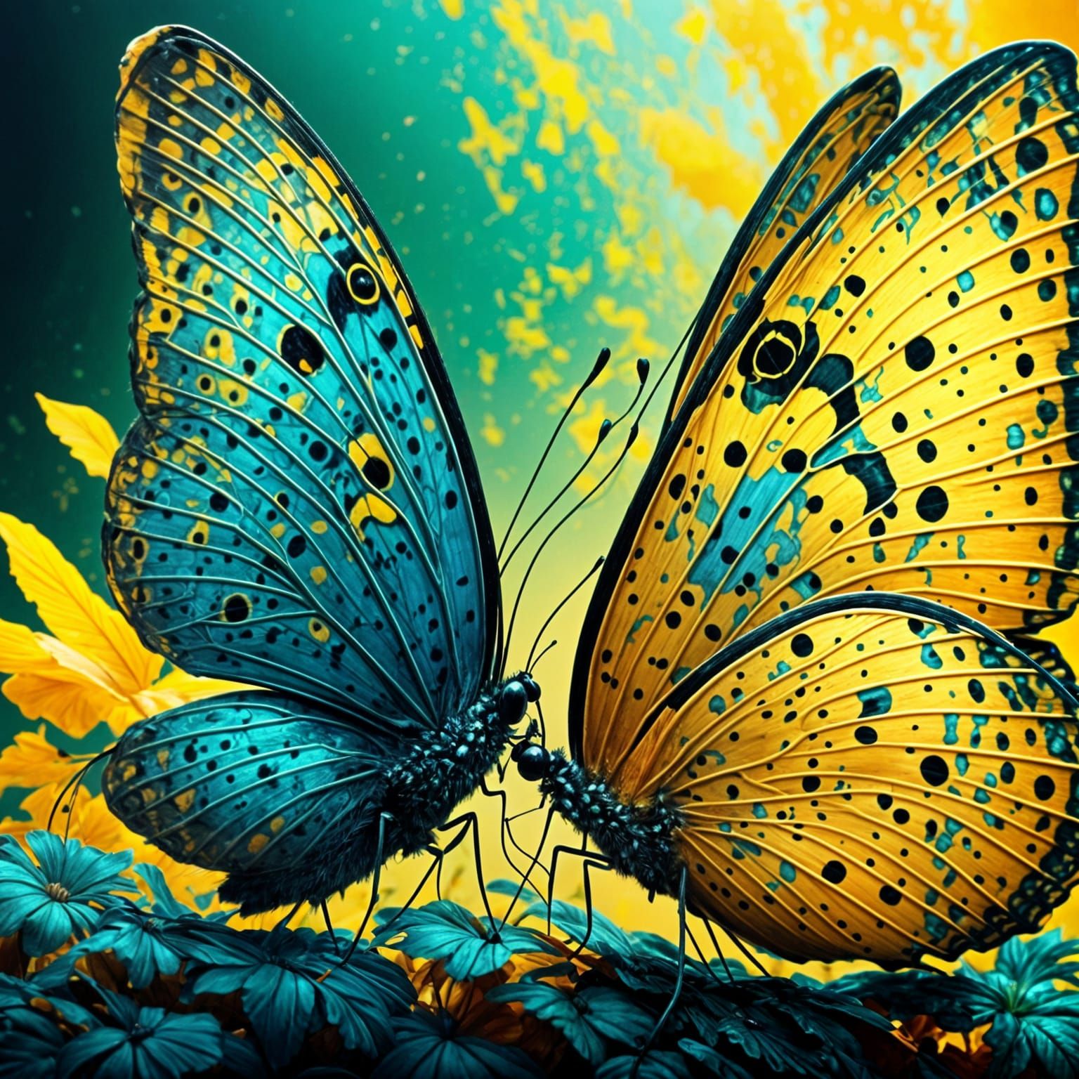Detailed Yellow Butterflies in Hyperrealistic Close-Up