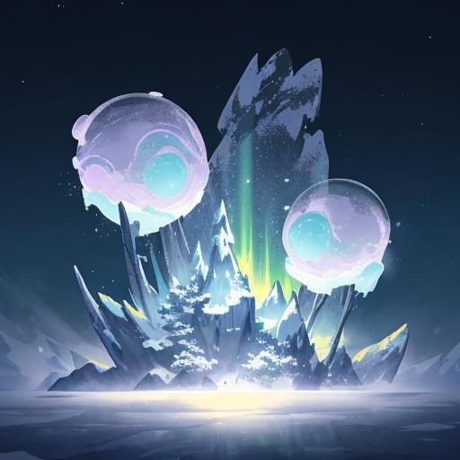 Anime Aurora Borealis Over Snowy Mountain in 3D
