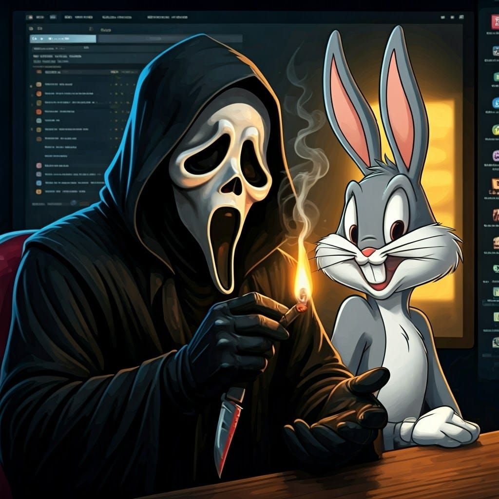 Ghostface and Cartoon Bunny Relax with Joints in a Twitch St...