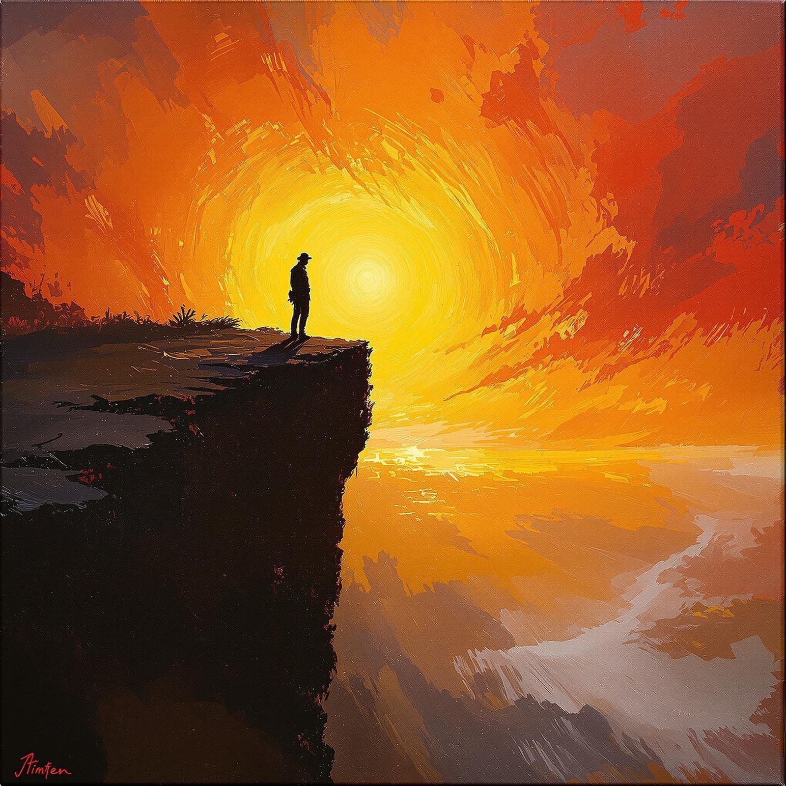 Daring Explorer Illuminated by Dawn's Radiant Light