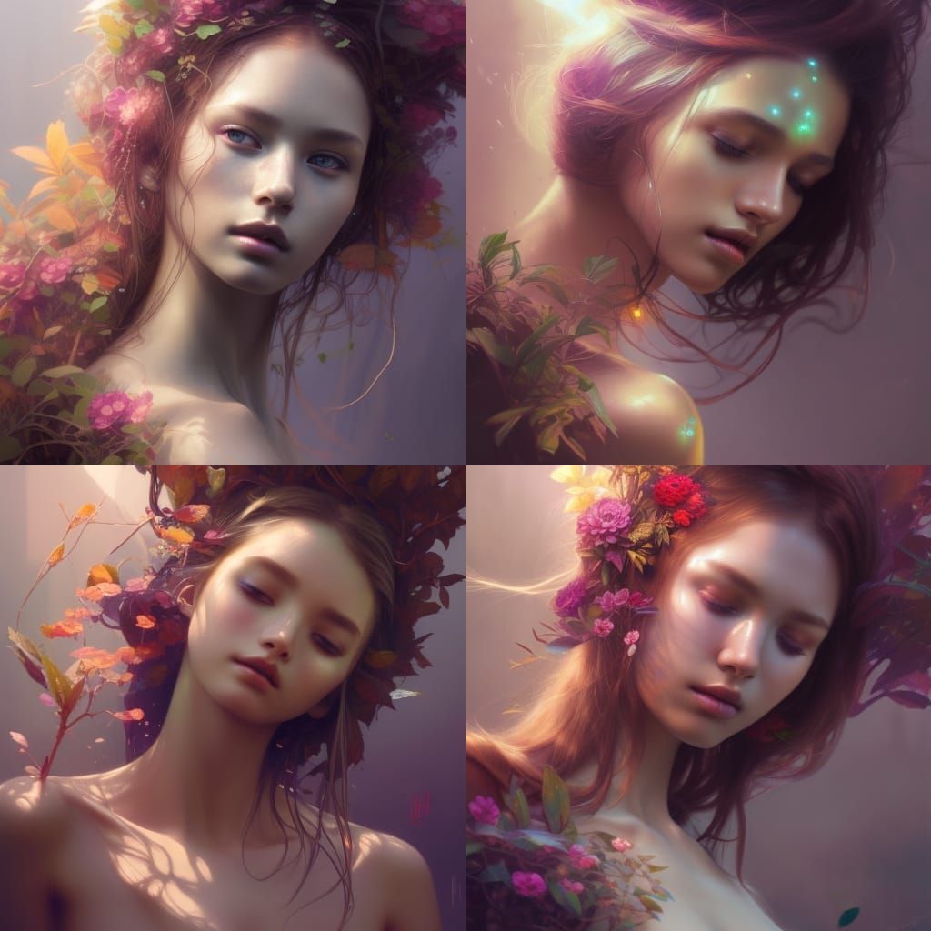 Hyperrealistic Plant Girl Portrait in Vivid Colors