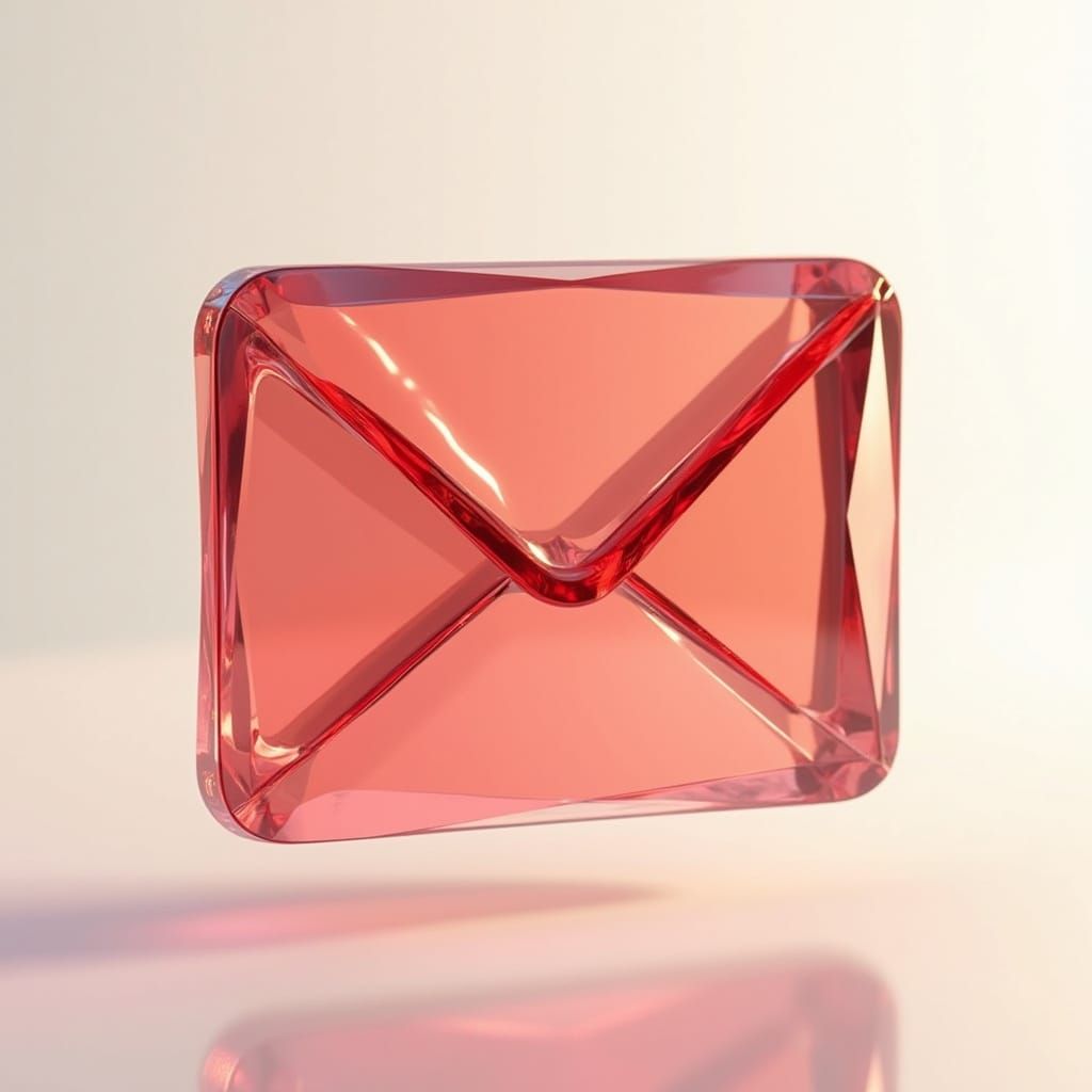 Ethereal Red Glass Email Icon in Futuristic 8K Photorealism