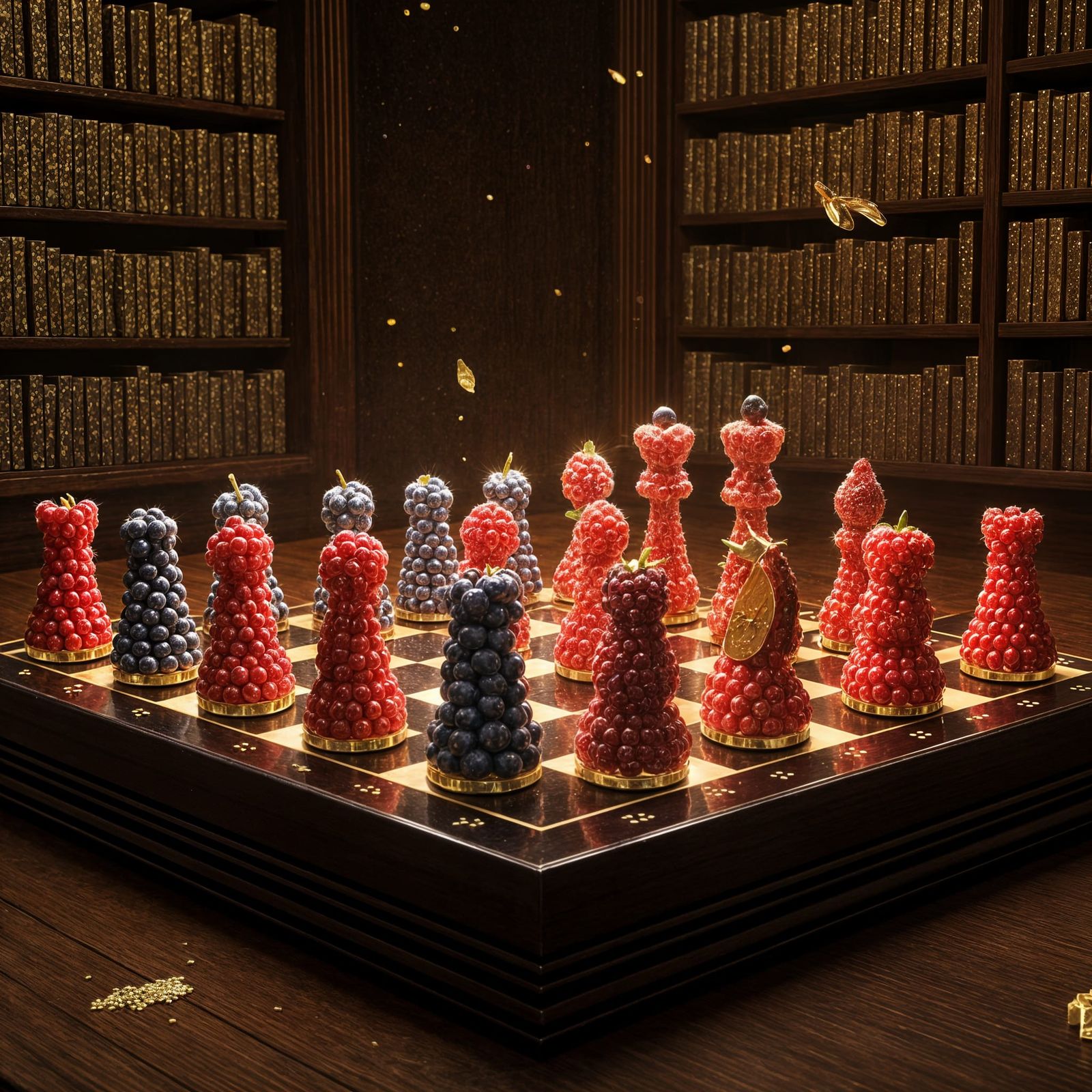 Berry and Glitter Chessboard on Gold Glitter