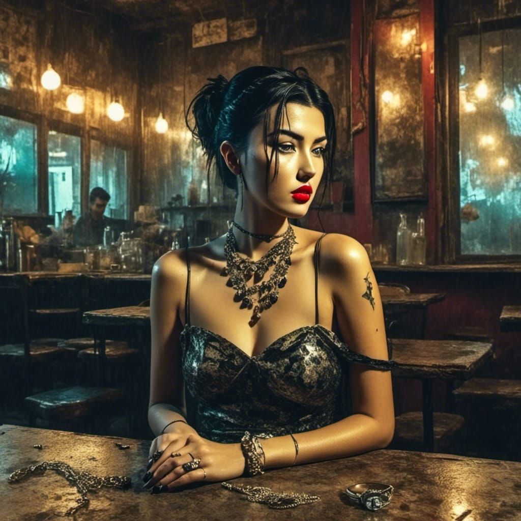 Distressed Beauty in Cafe, Luis Royo Style
