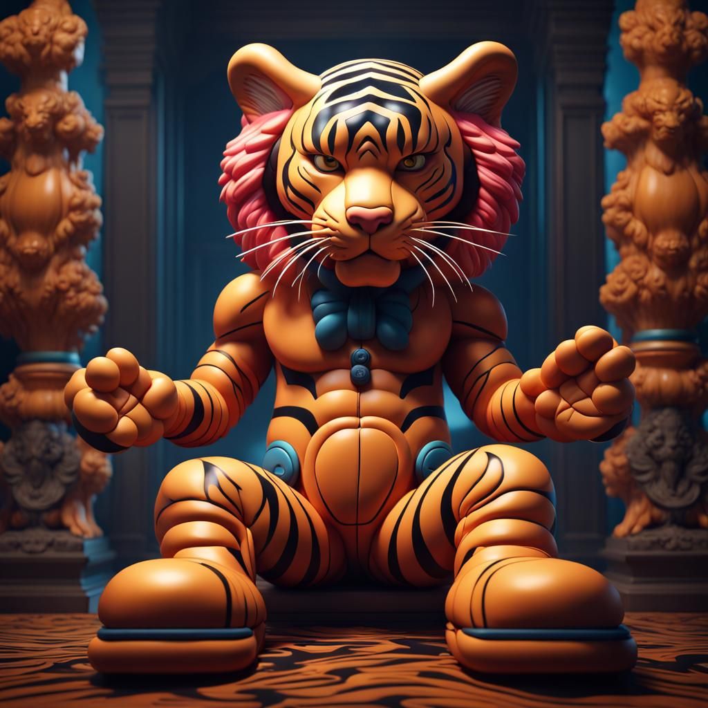 Kaws-Inspired Tiger Figure in Detailed Digital Art