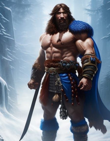 Blue Barbarian Warrior: Fantasy Art Portrait