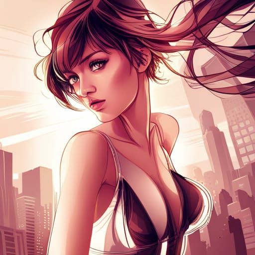 Anime Line Art of Stunning Girl with Headphones