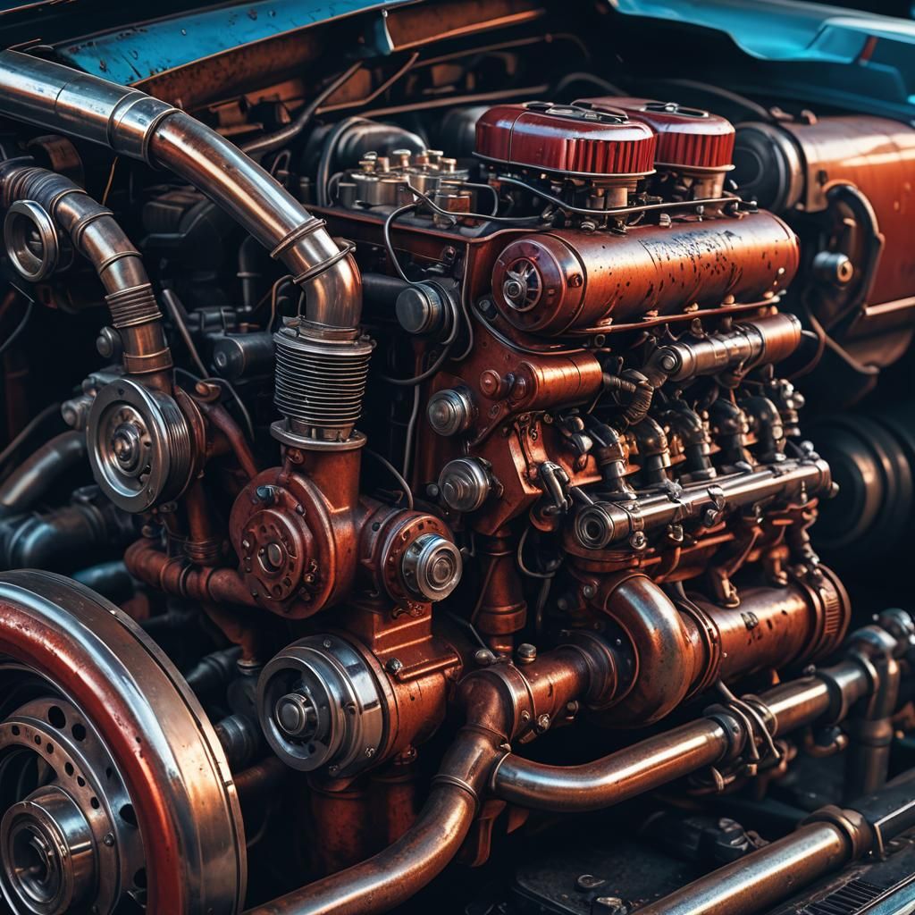 Rusty Car Speeding Down Highway in Sci-Fi Style