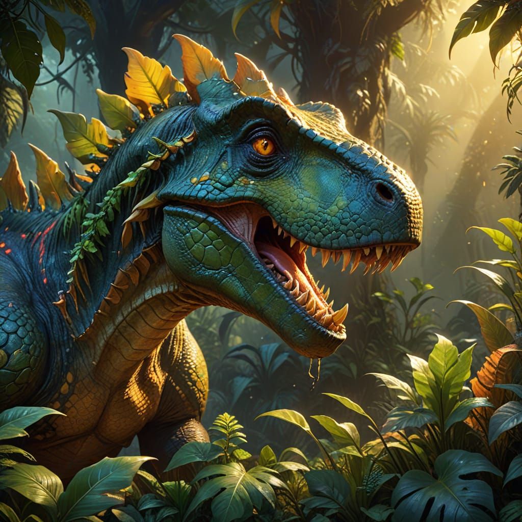 Herbivorous Dinosaur in a Golden Fantasy Landscape