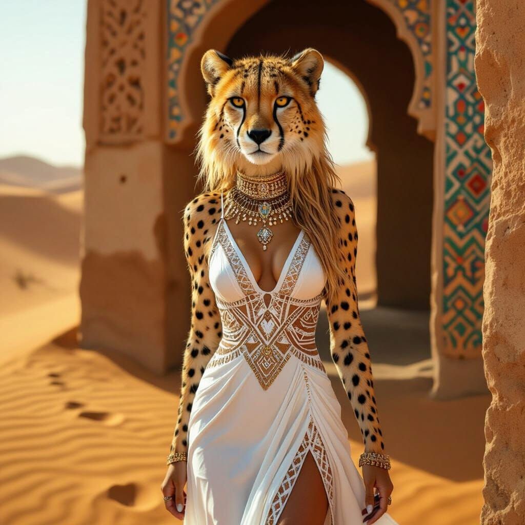 Cheetah Girl Emerging from Sahara Oasis