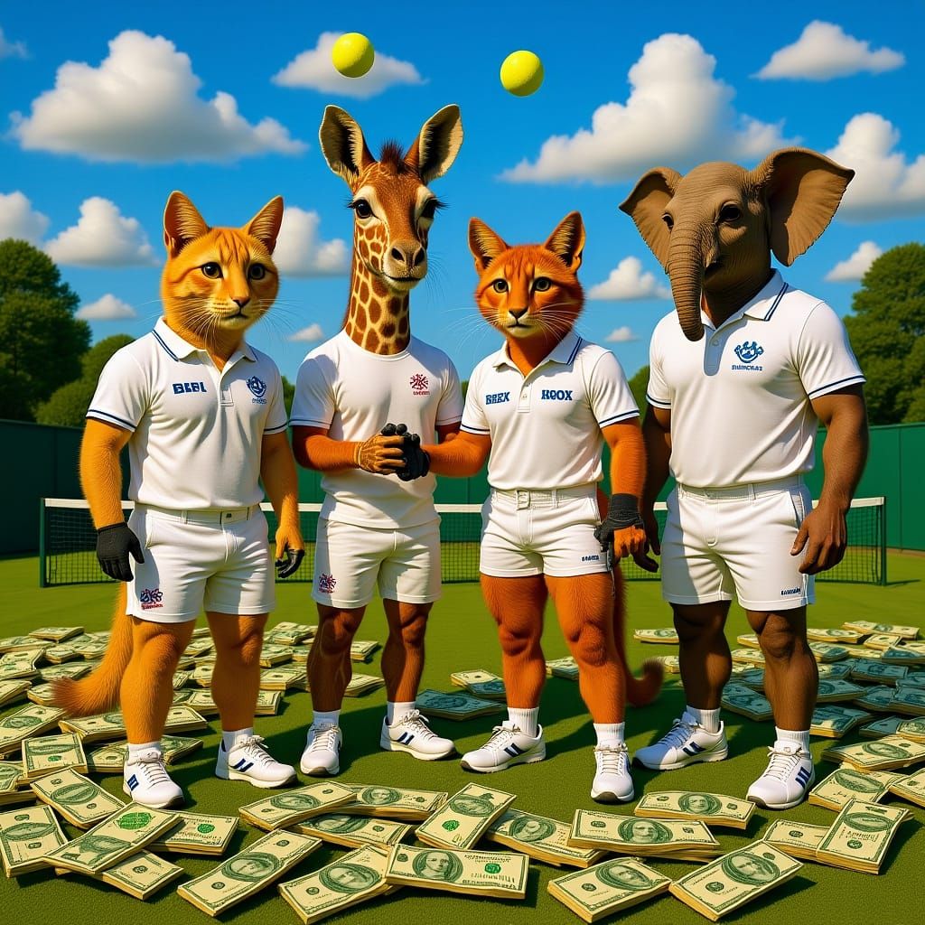 Animals Play Wimbledon Finals: Hyperrealistic Fantasy Art