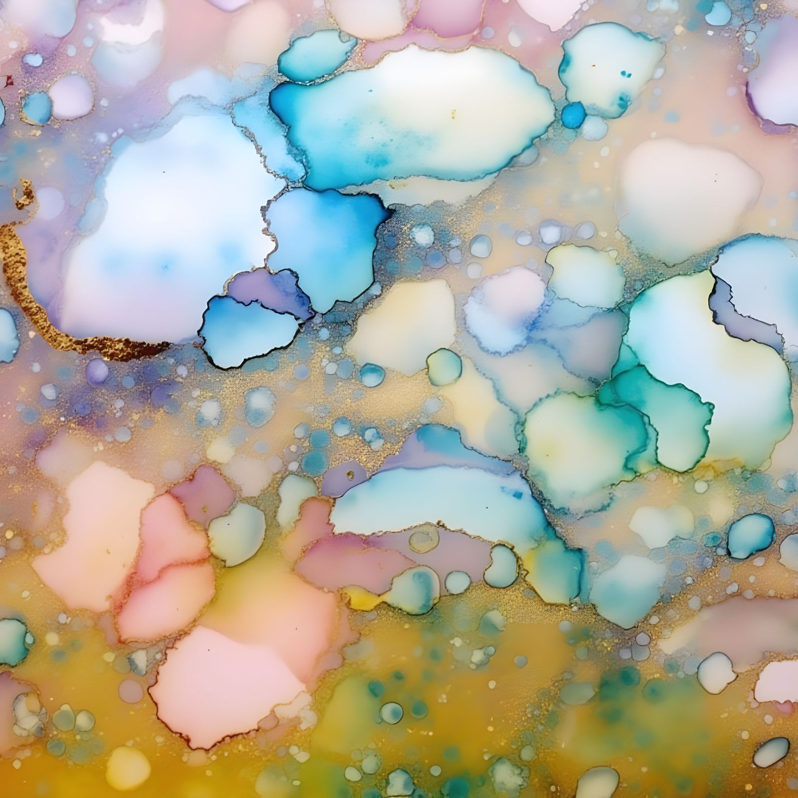 Colorful Swirls Abstract Encaustic Painting with Marbling Pa...