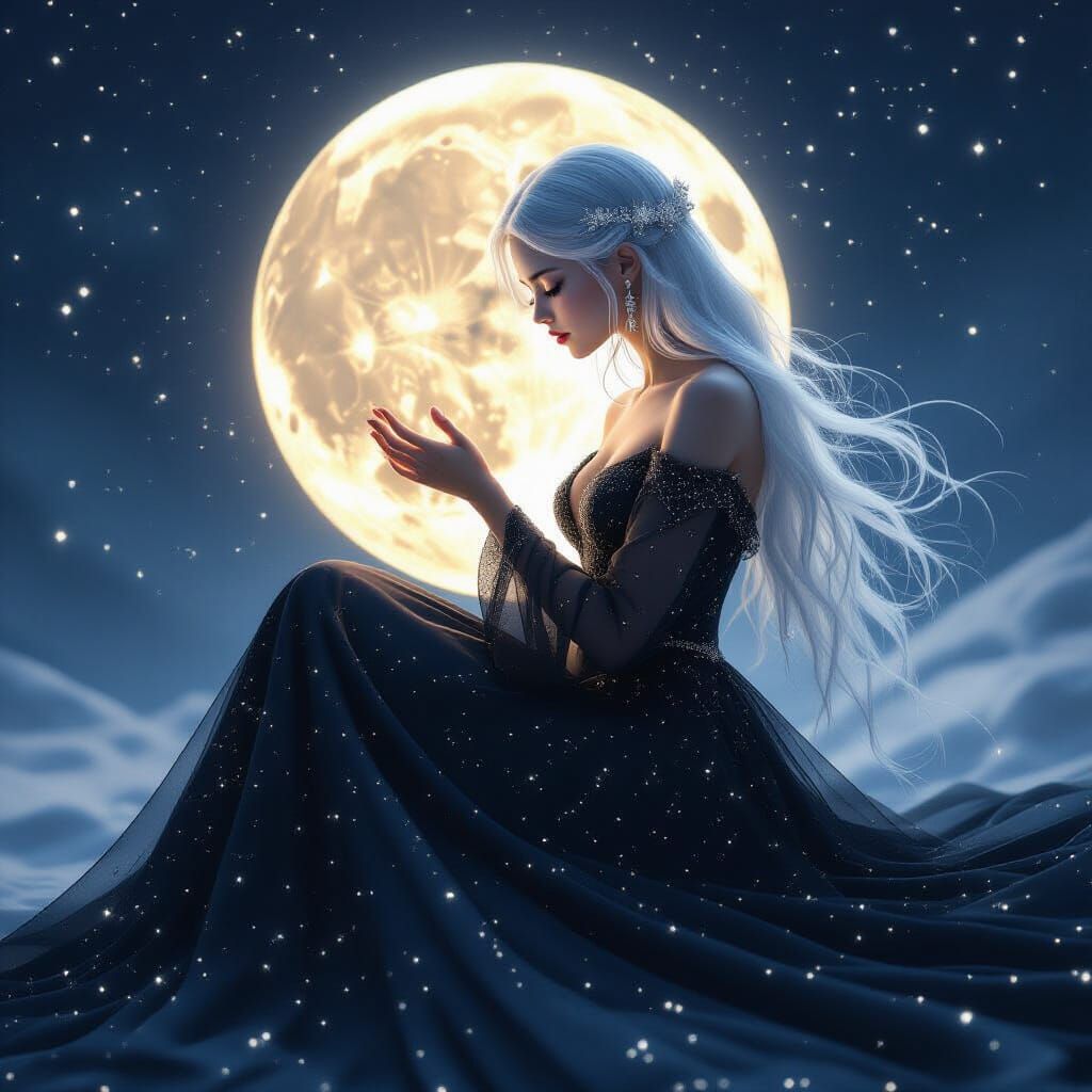 Ethereal Moon Maiden in Cosmic Landscape