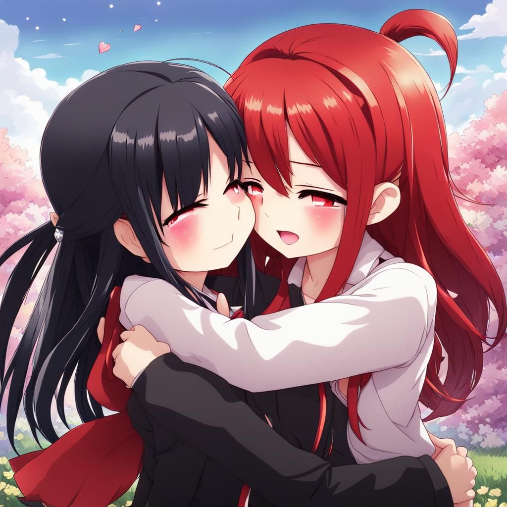 Chibi Anime Girls Hugging: Kawaii Manga Style