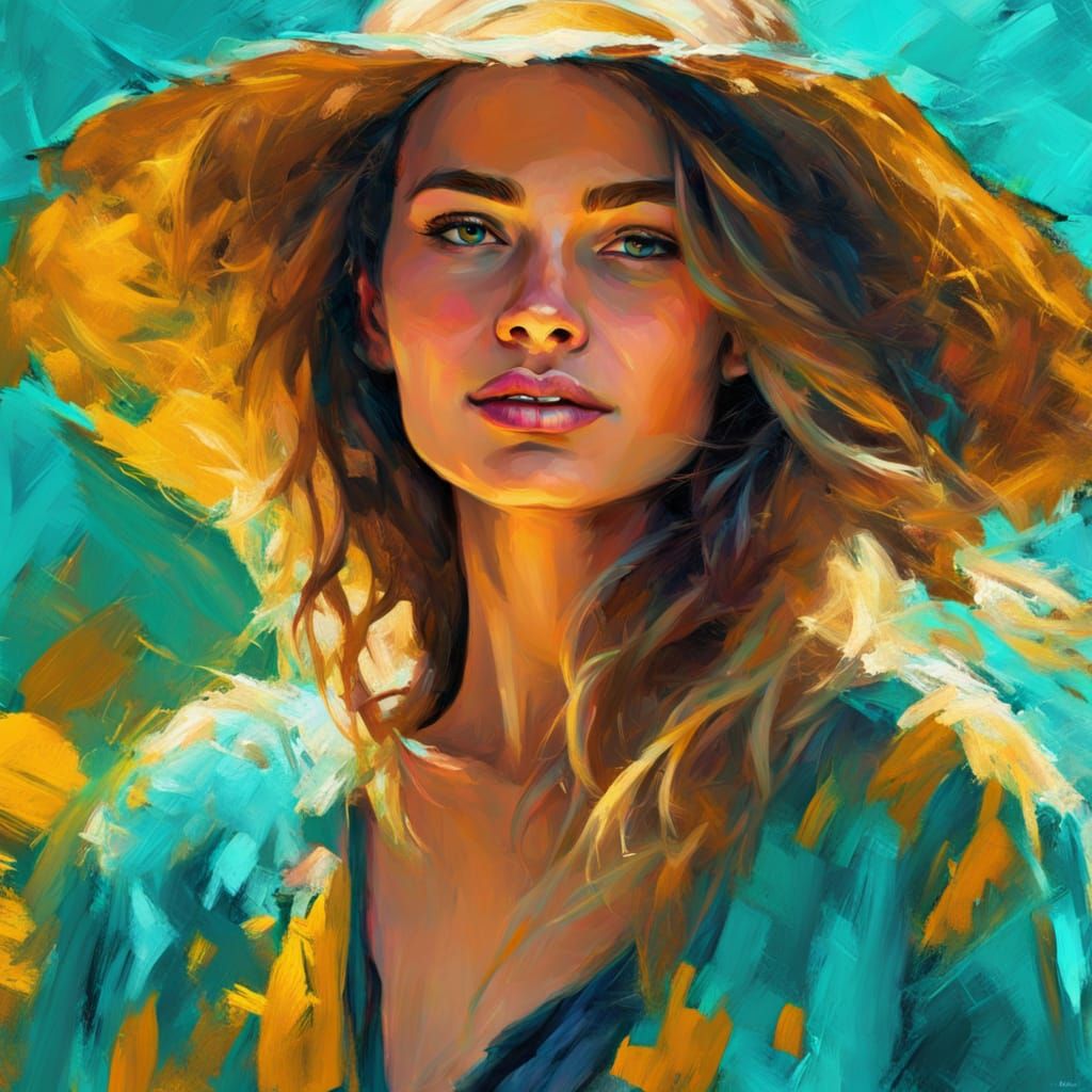 Woman in Turquoise: Impressionist Oil Painting