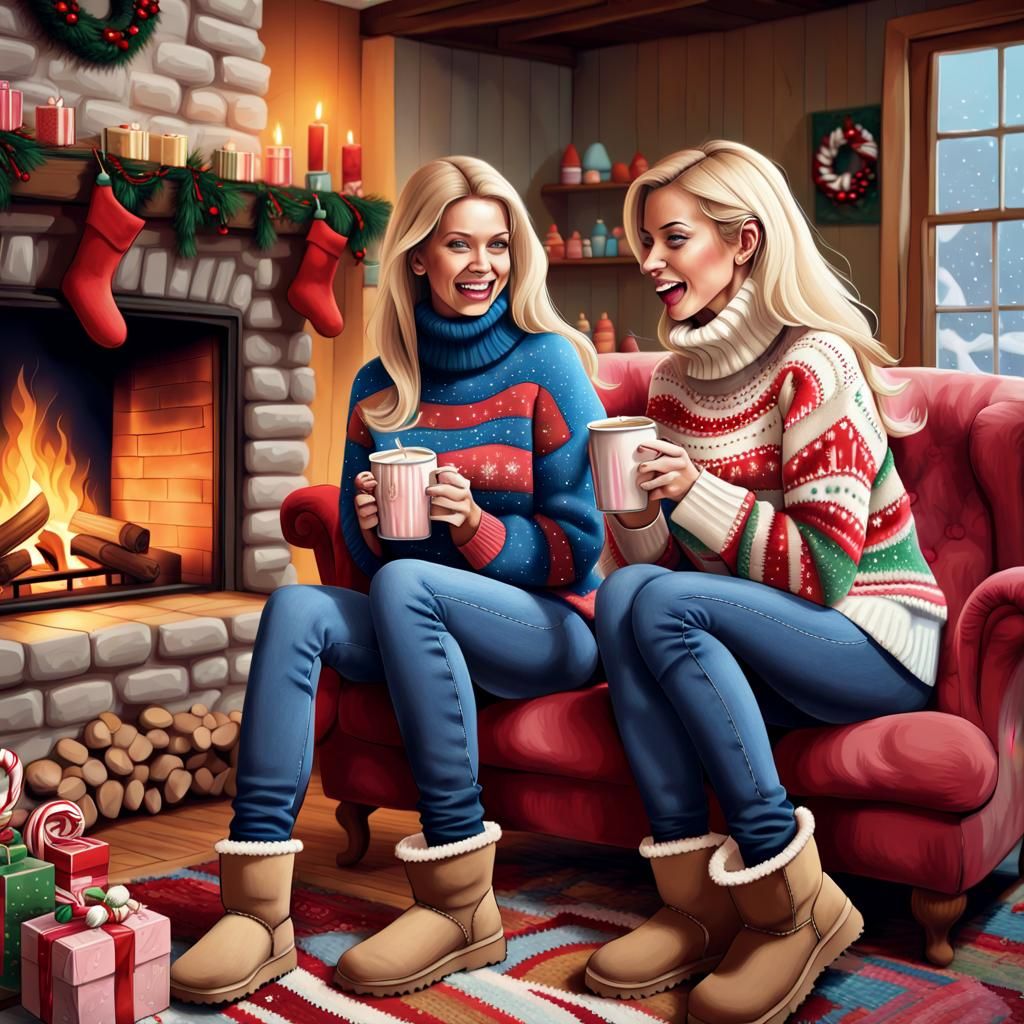 Women in Christmas Sweaters: Candy Art Style