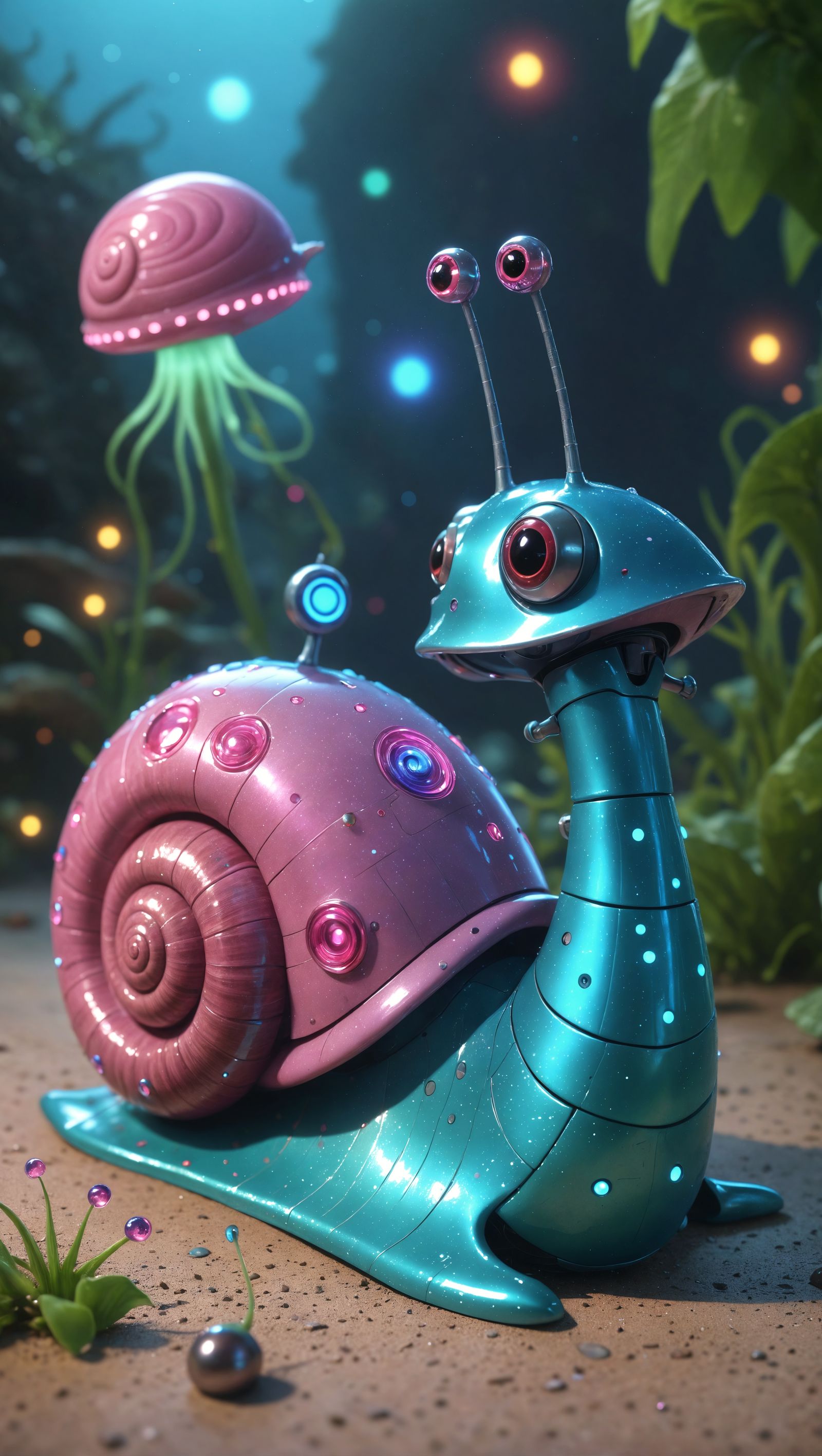Cybernetic Snail and Jellyfish in Futuristic Underwater Scen...