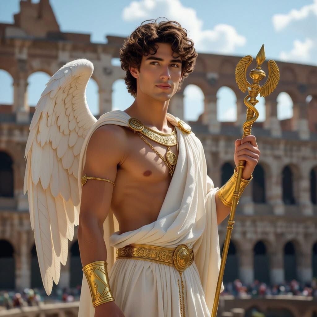 Hermes Outside the Coliseum, Mythological Digital Art