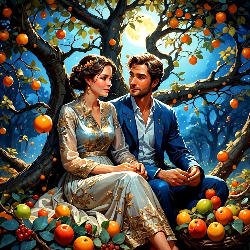 Stylish Couple in Fantastical Landscape, Digital Art