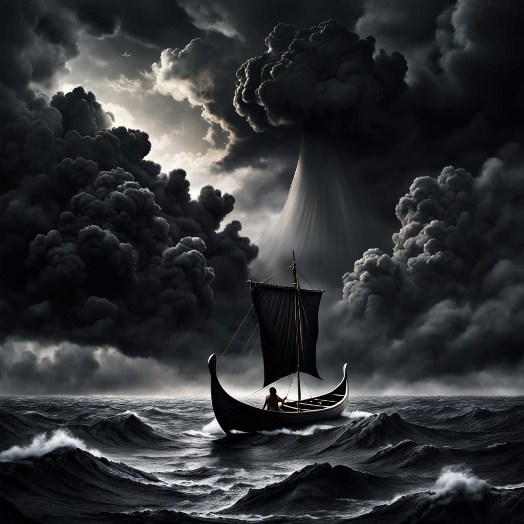 Odysseus Sails to Dark Cimmerian Lands in Matte Painting Sty...