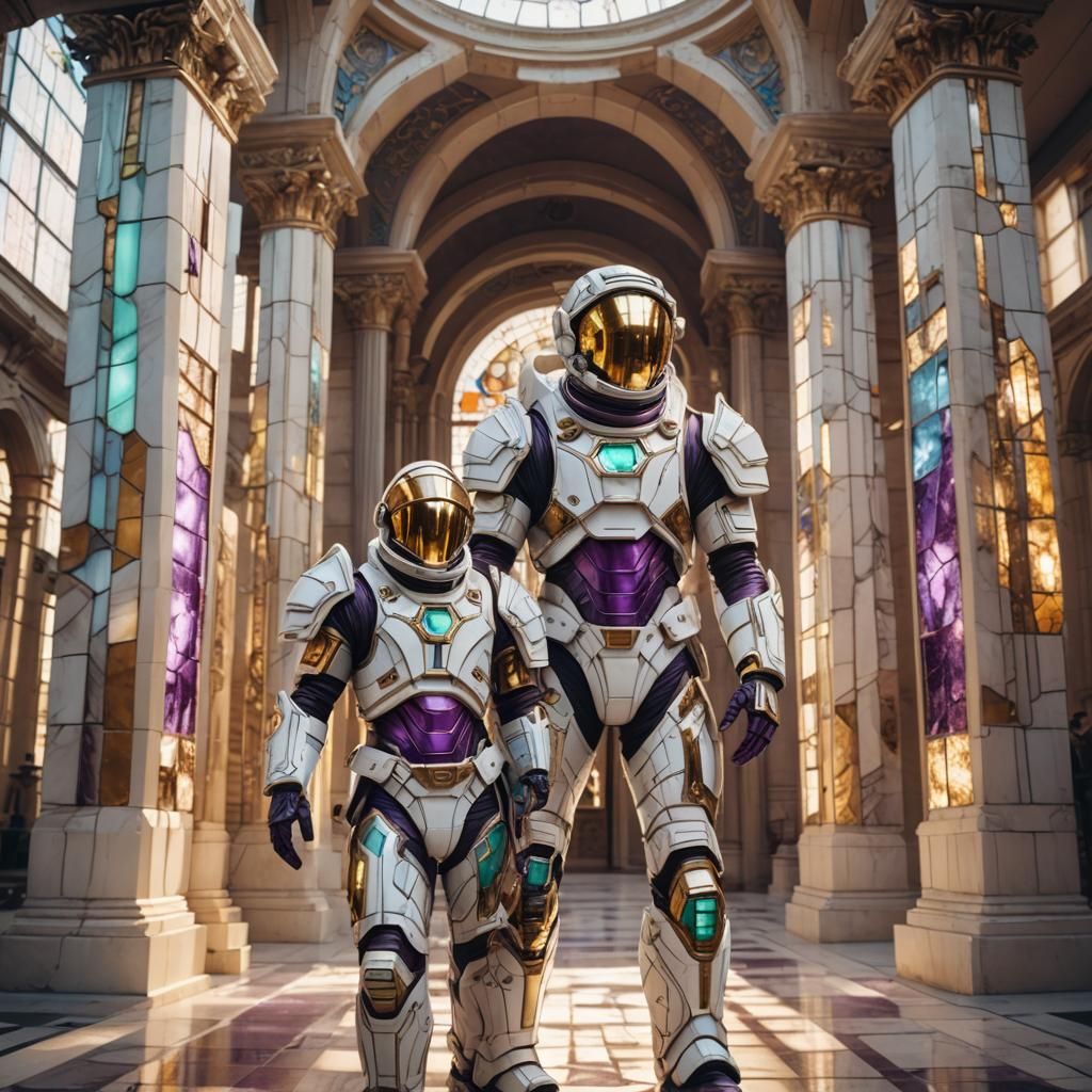 Biomechanical Astronaut in Stained Glass Armor