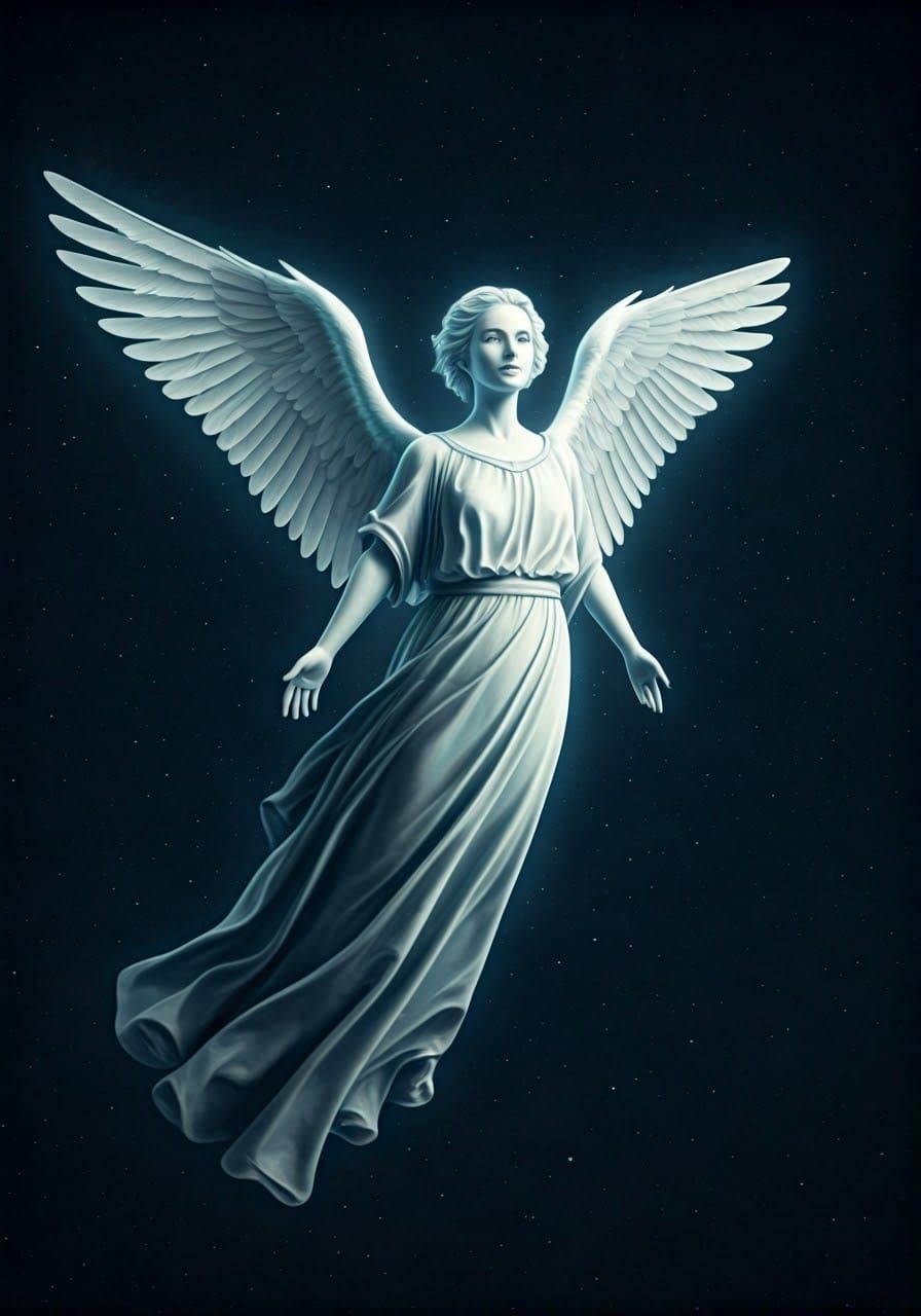 Luminous Angel Soaring Through Starry Night Sky