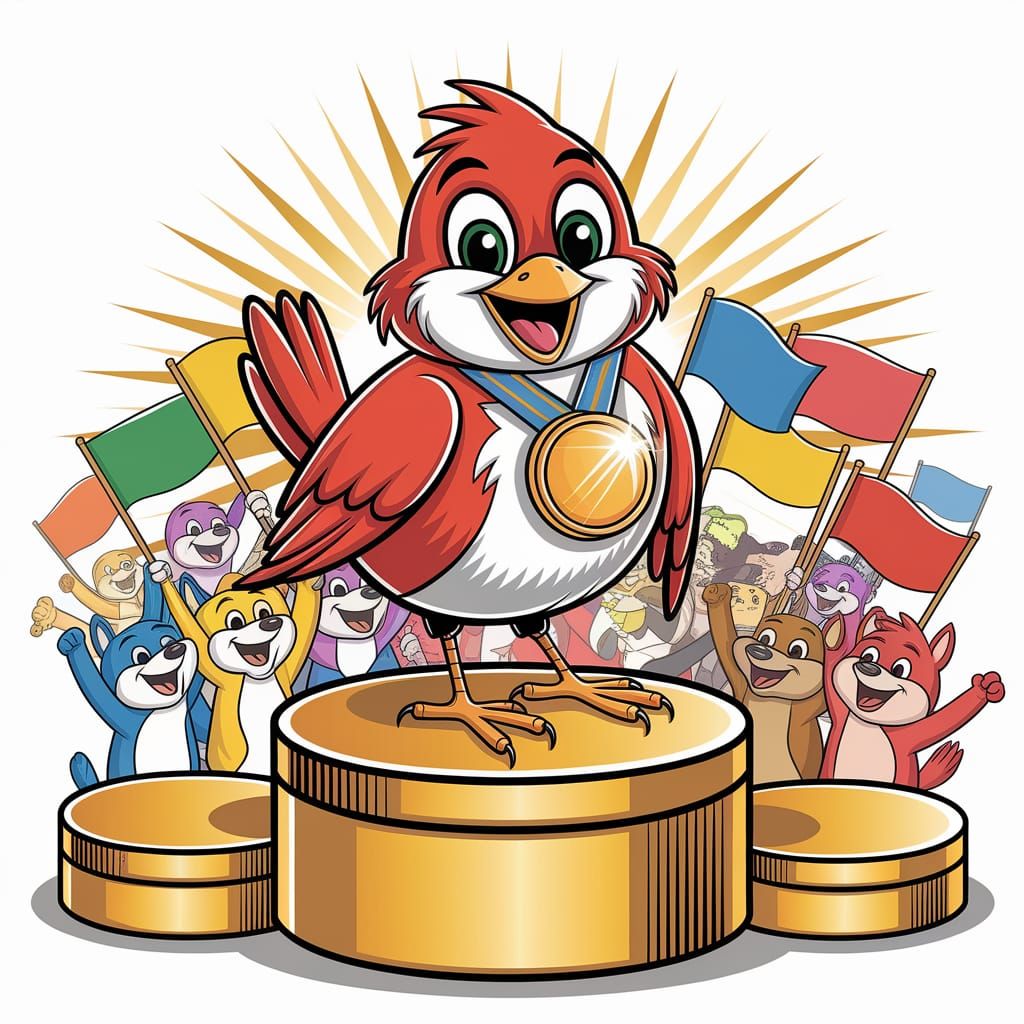 Cartoon Robin Wins Gold Medal in Cheerful Illustration