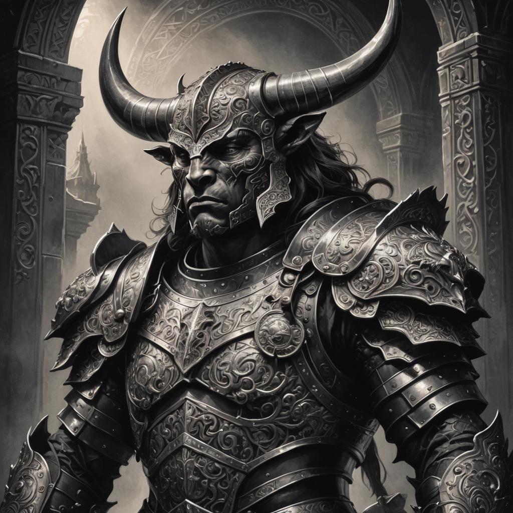 Monochromatic Minotaur in Ornate Armor
