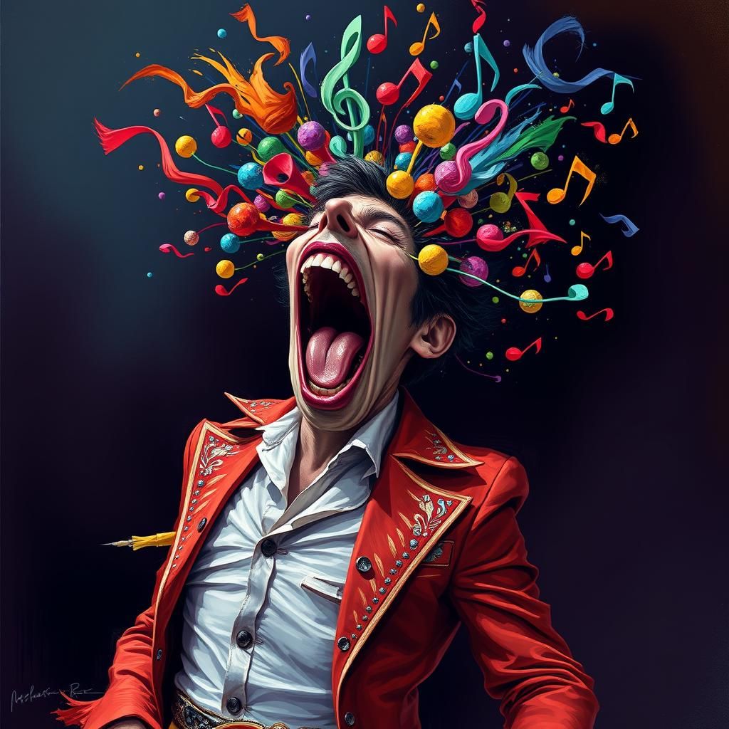 Rockstar's Energetic Performance in Digital Art Style