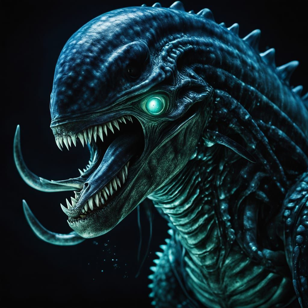 Bioluminescent Deep-Sea Horror in Iridescent Scales and Eeri...