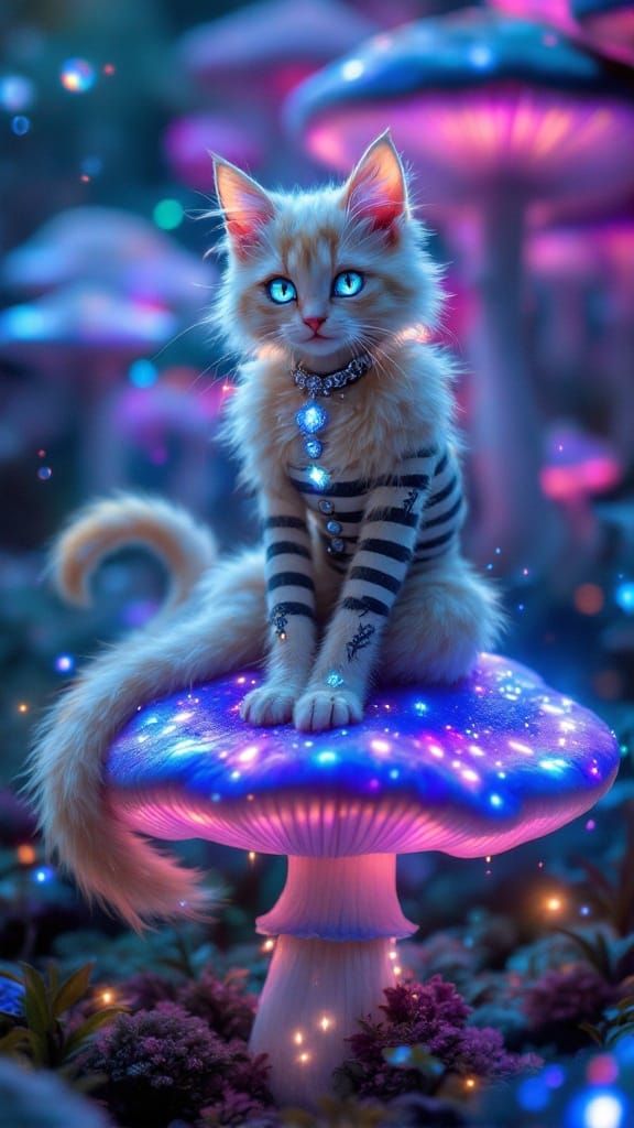 Enchanted Feline Maiden in Whimsical Wonderland