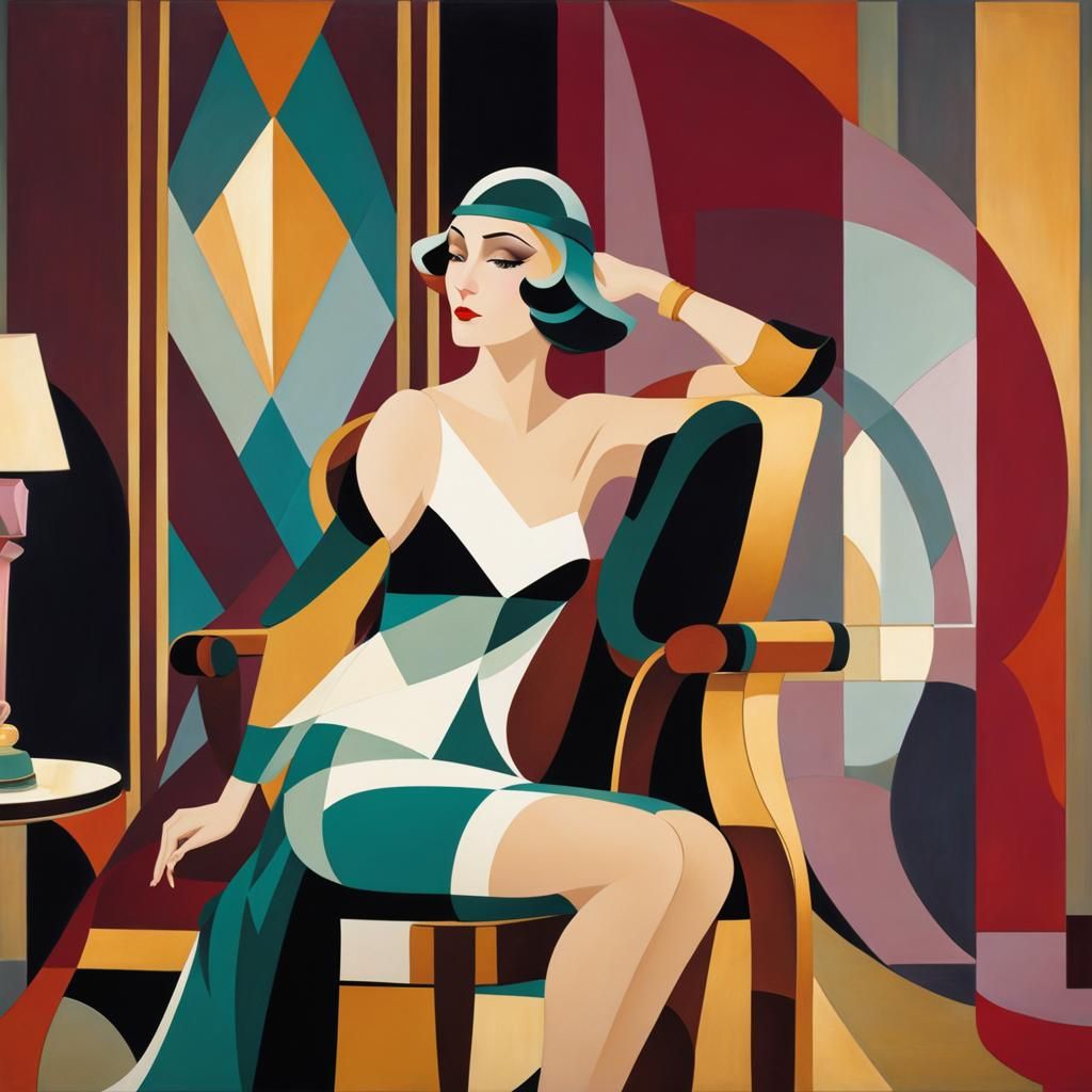 Art Deco Lady Brushing Hair in Bedroom