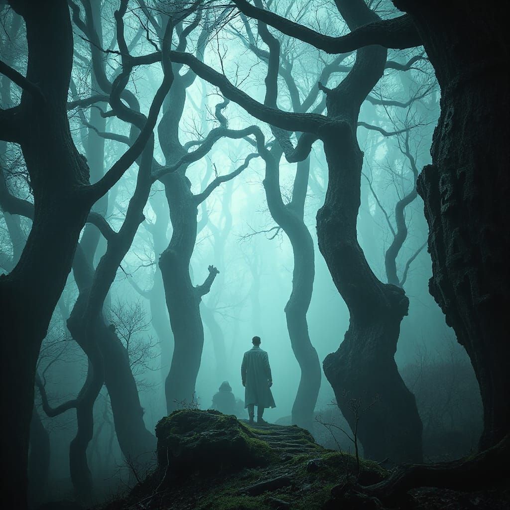 Mystical Forest Figure with Runes, Dark Fantasy Style