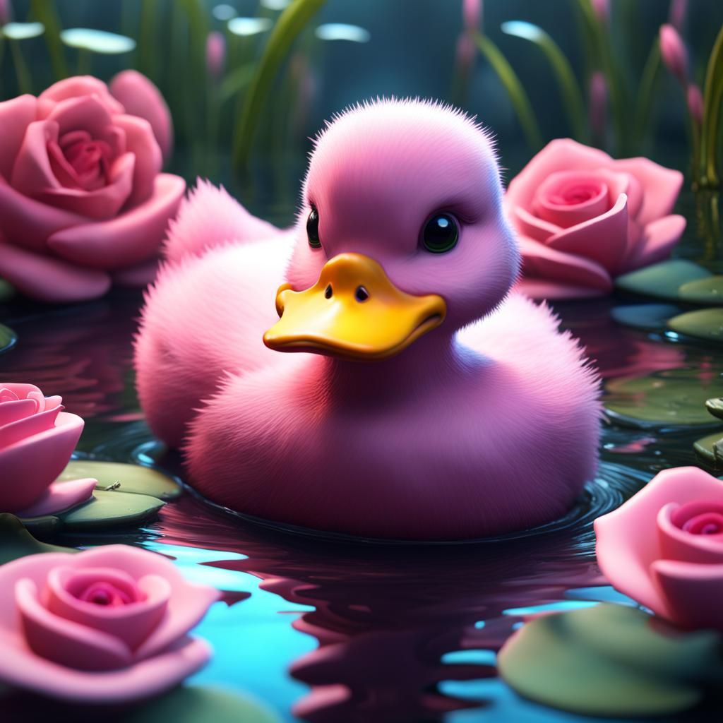 Pink Duckling with Rose: Fantasy Concept Art