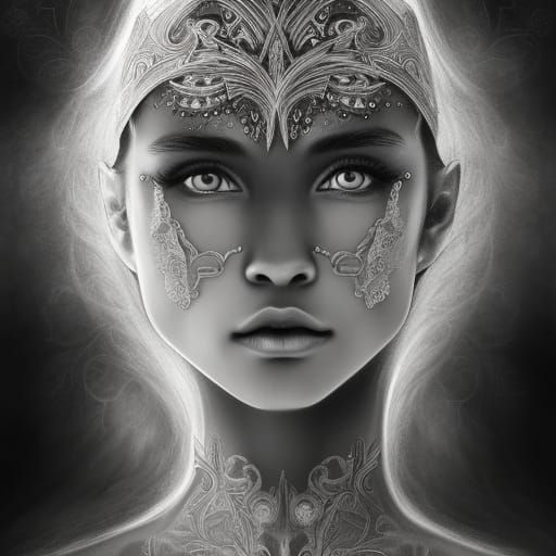 Fairy Queen Pencil Sketch in Charcoal Style