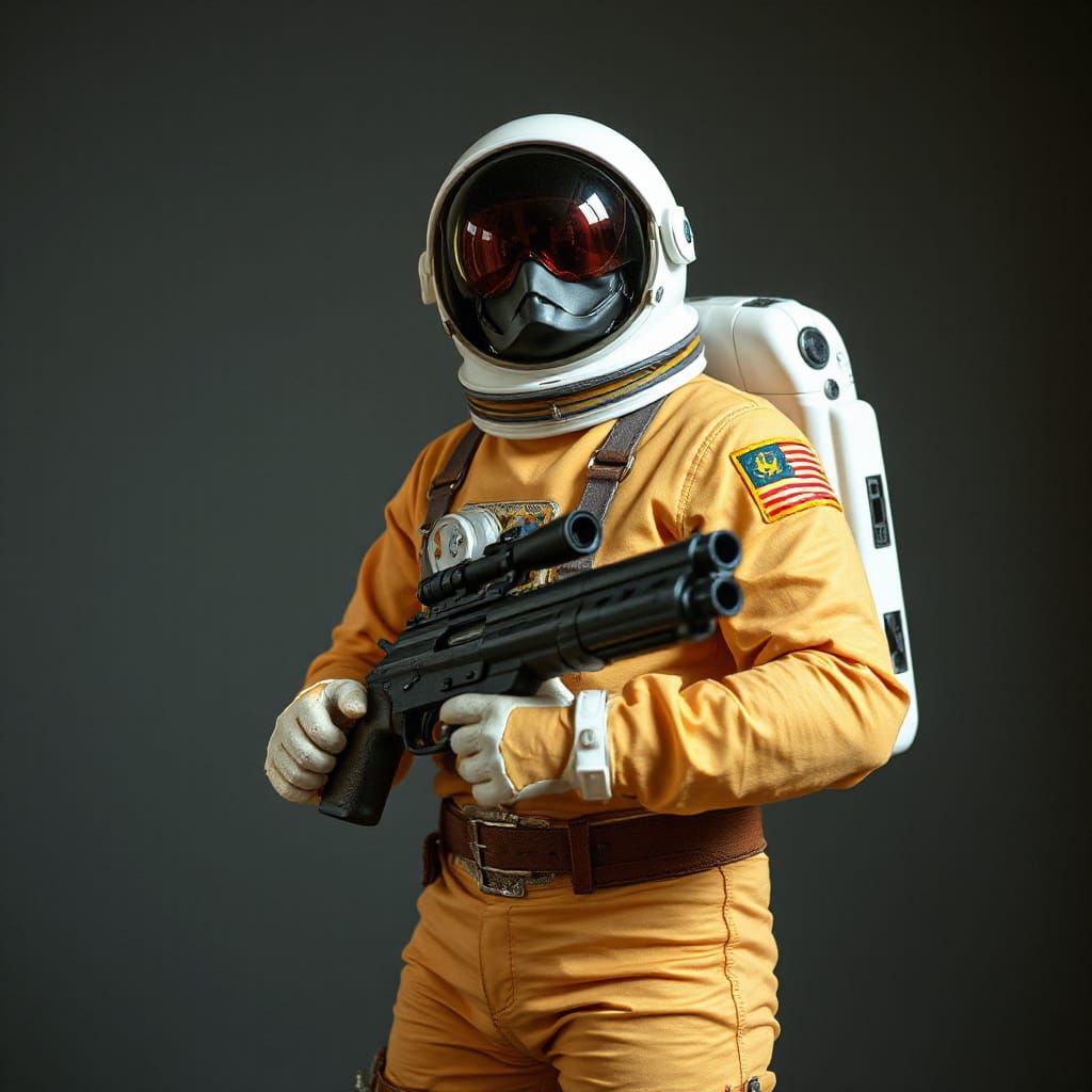 Space Pirate in Astronaut Suit, Retrofuturist Sci-Fi