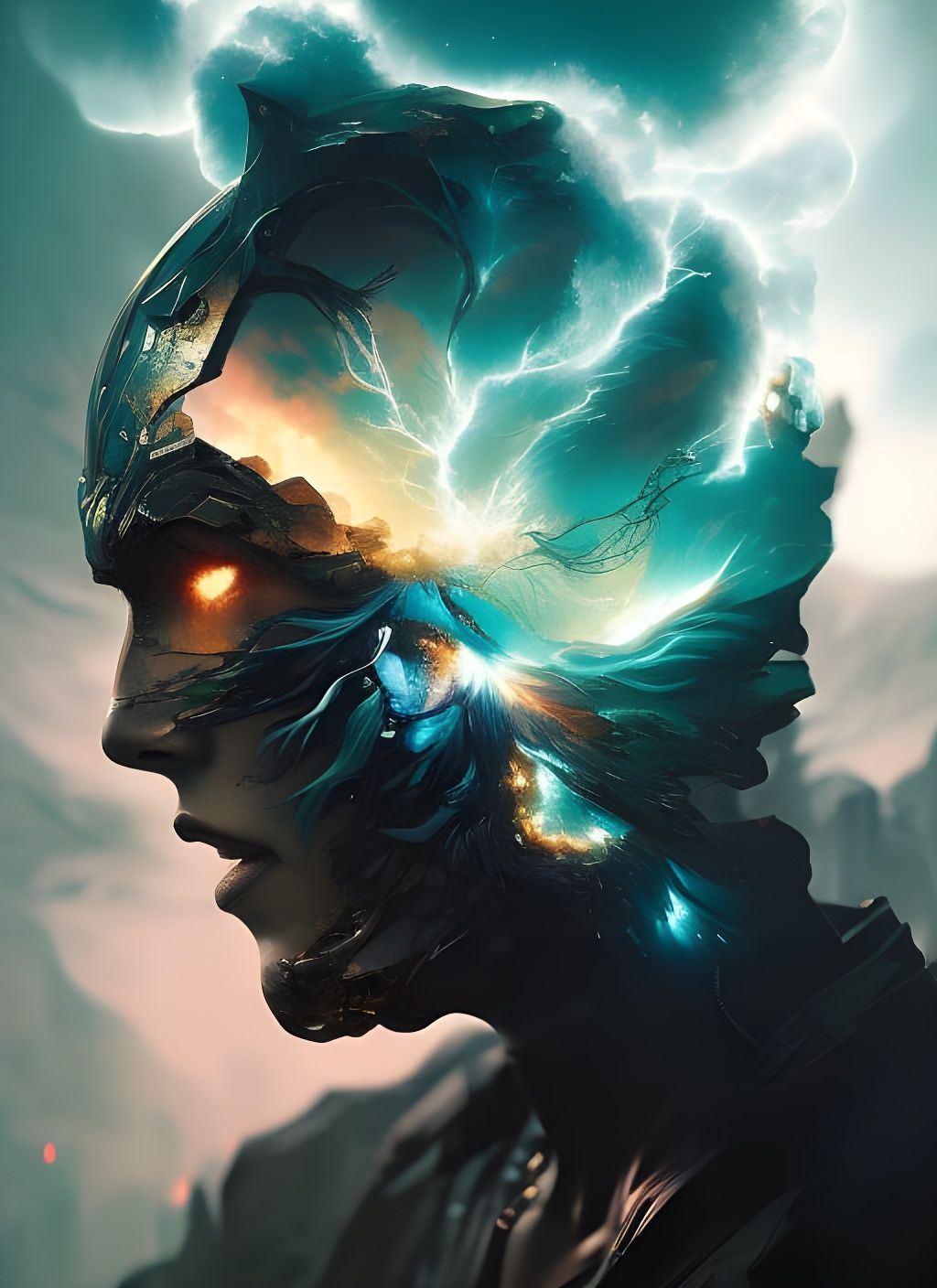 Fractured Celestial Skull Digital Art