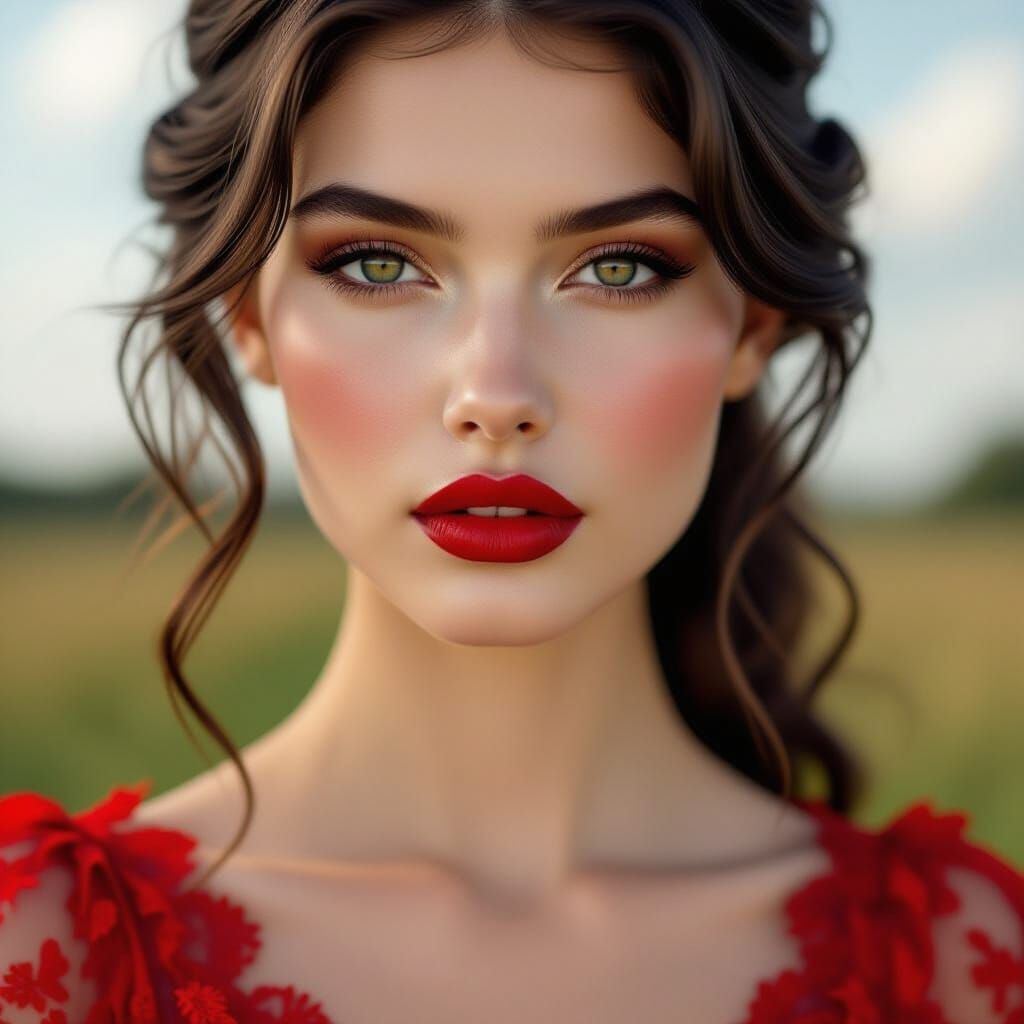 Hyperrealistic Portrait of a Woman in 1857 French Landscape