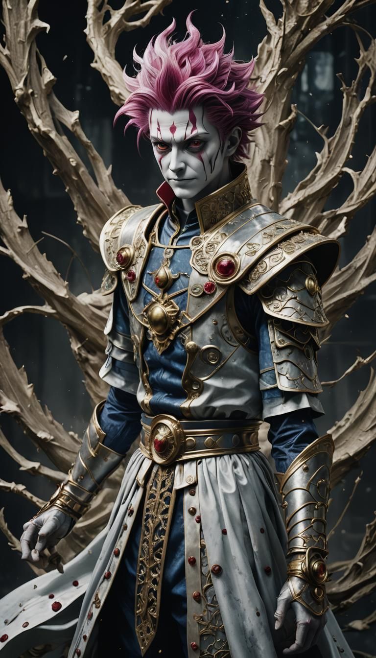 Hisoka Portrait in Hyperrealistic Mixed-Media Style