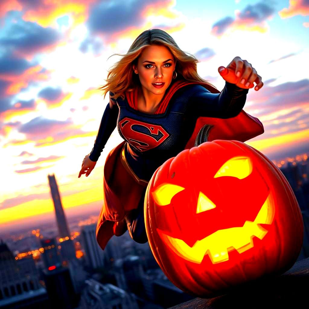 Supergirl Carves Pumpkin with Heat Vision in Metropolis