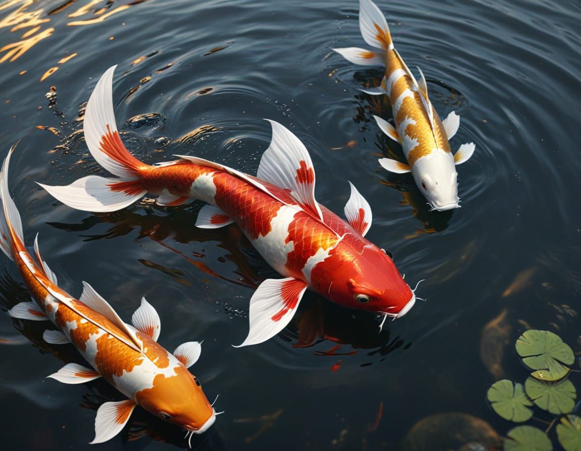 Koi Fish in a Fantastical River Scene
