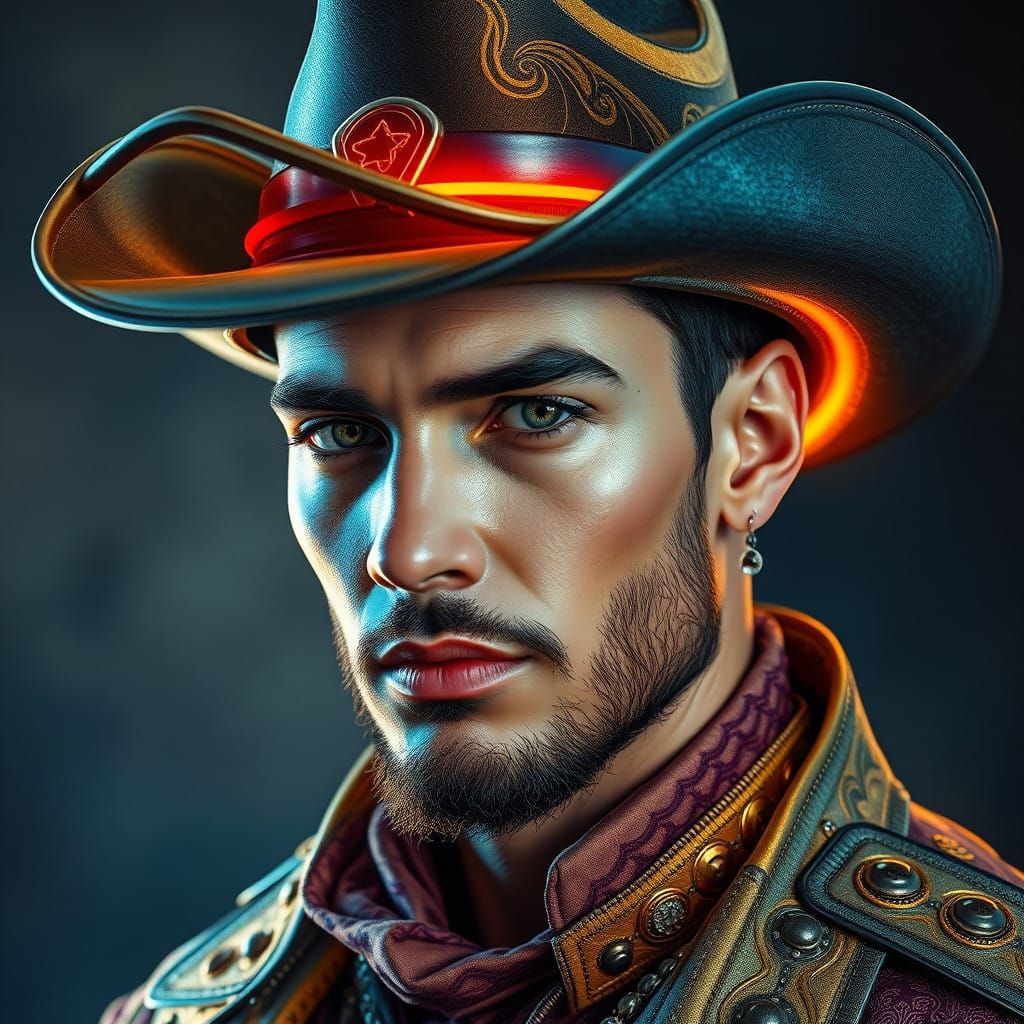 Handsome Man in Futuristic Western Attire