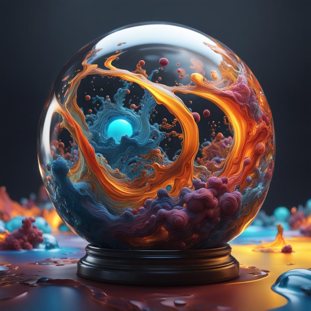 Colorful Fluid Vortices Inside Glass Sphere