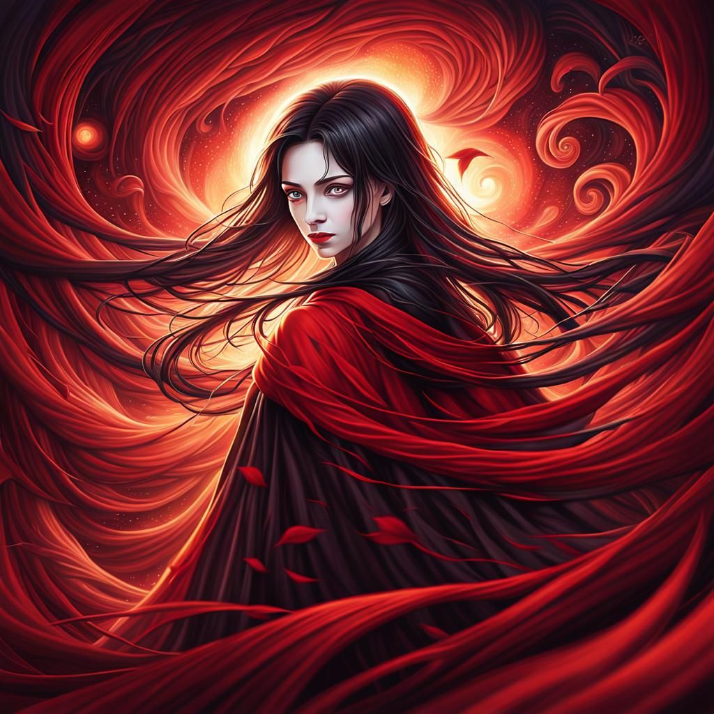 Japanese Woman in Gothic Dark Fantasy Autumn Scene