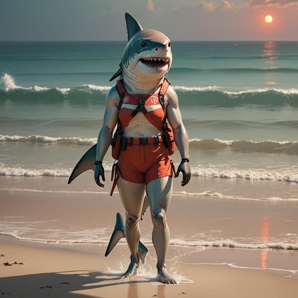 Lifeguard Shark on the Beach, in Greg Rutkowski Style