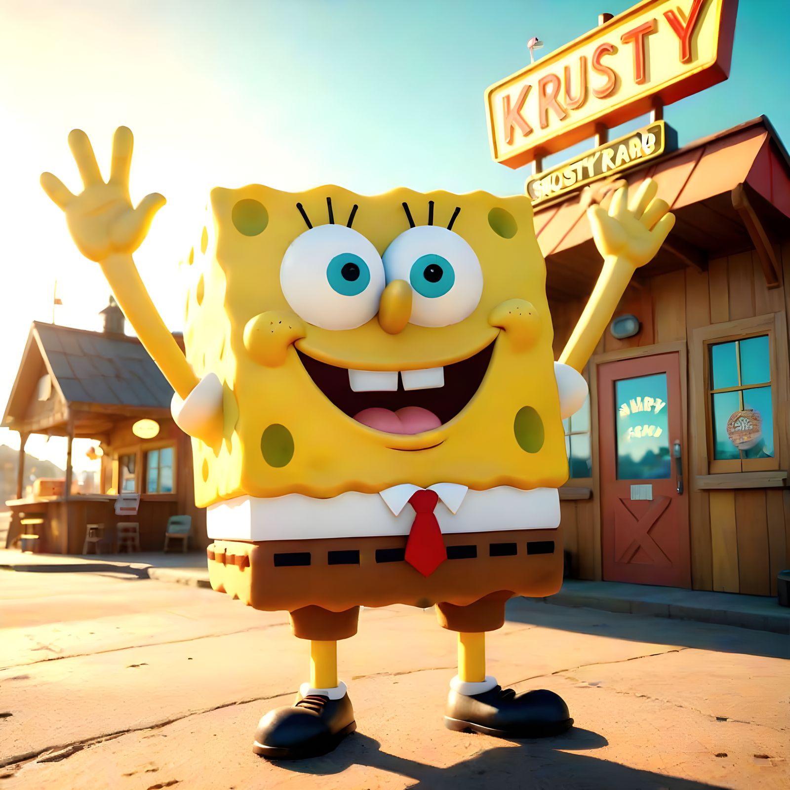 Realistic SpongeBob SquarePants in a Bikini Bottom Scene