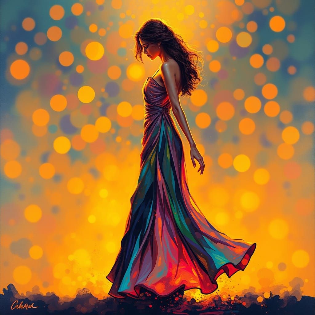 Hyperdetailed Neo-Impressionist Goddess in Ethereal Gown