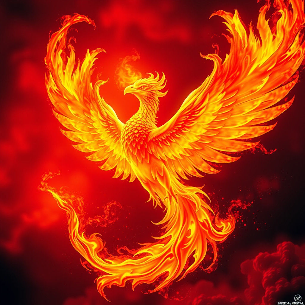 Inferno Phoenix in Vibrant Digital Art Style