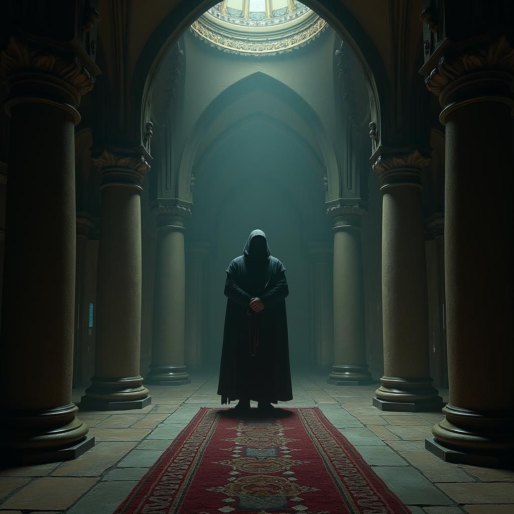 Vigilant Guard in Gothic Hall with Mystic Runes